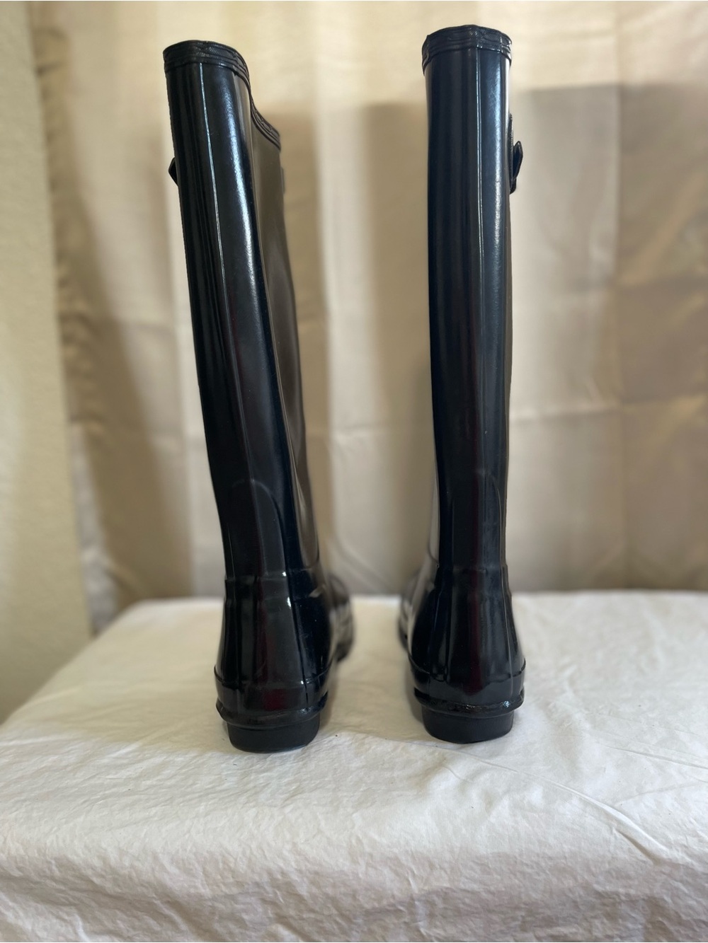 Hunter Wellington (Wellies) High Gloss Black Tall Rain Boots VGUC  size 7 /38 - Picture 2 of 10